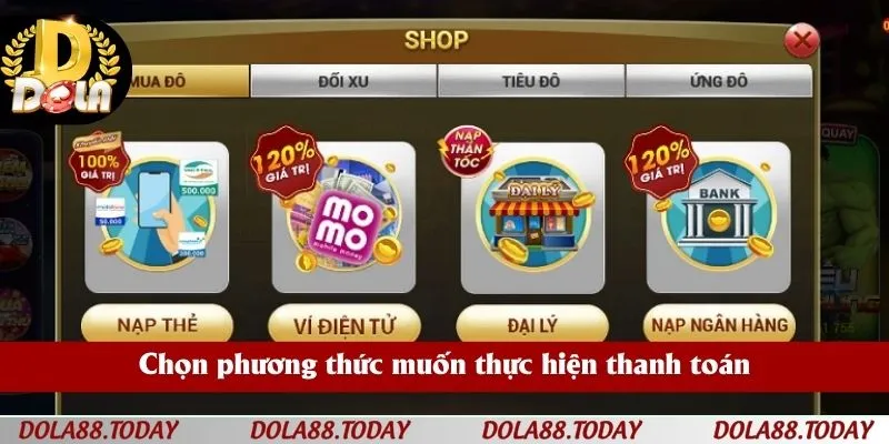 Chọn phương thức muốn thực hiện thanh toán